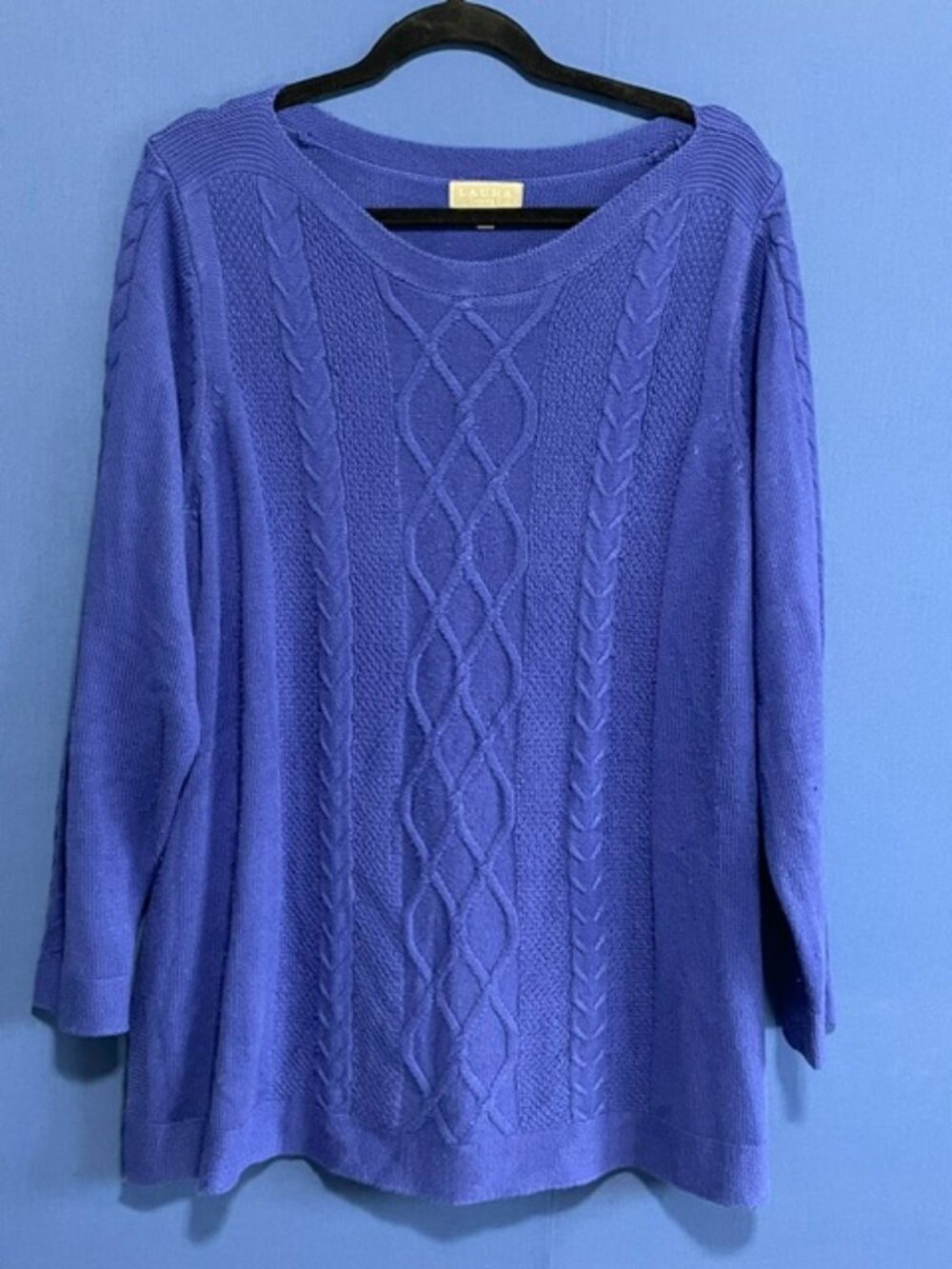 Laura Plus Royal Blue Cable Knit Boat Neck Oversized Sweater - Size 2X